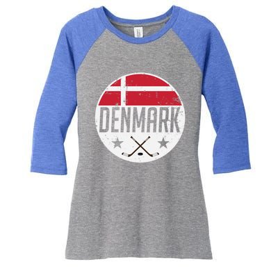 Denmark Ice Hockey Flag Jersey Supporter Danish Fan Gift Women's Tri-Blend 3/4-Sleeve Raglan Shirt