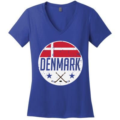 Denmark Ice Hockey Flag Jersey Supporter Danish Fan Gift Women's V-Neck T-Shirt