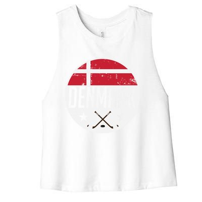 Denmark Ice Hockey Flag Jersey Supporter Danish Fan Gift Women's Racerback Cropped Tank