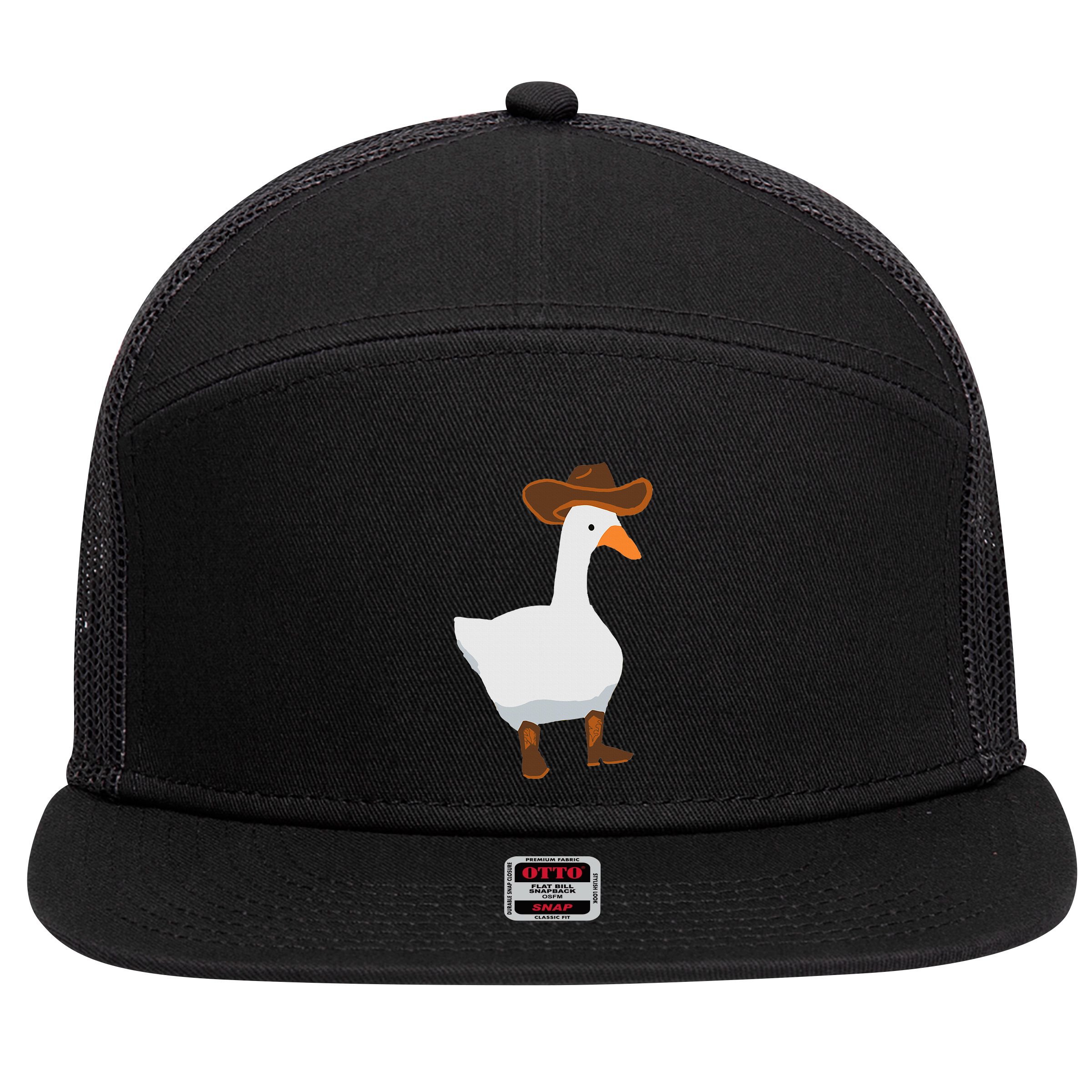 Duck In His Cowboy Hat Goose In Boots 7 Panel Mesh Trucker Snapback Hat
