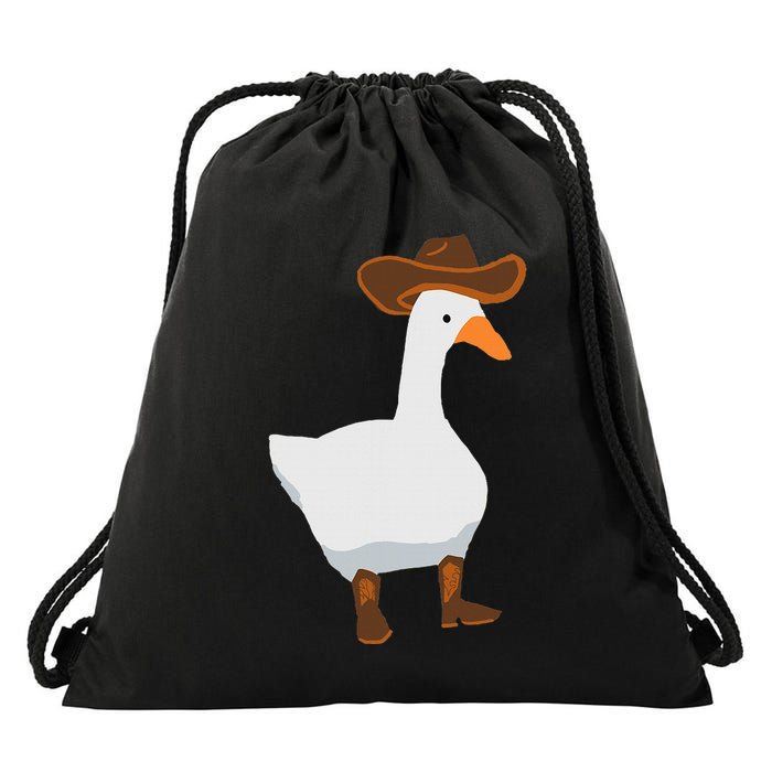 Duck In His Cowboy Hat Goose In Boots Drawstring Bag