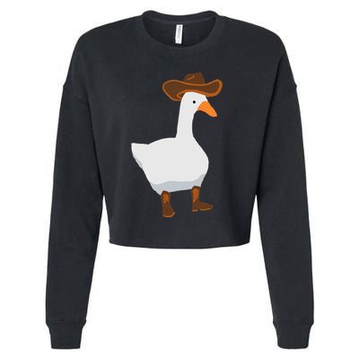 Duck In His Cowboy Hat Goose In Boots Cropped Pullover Crew