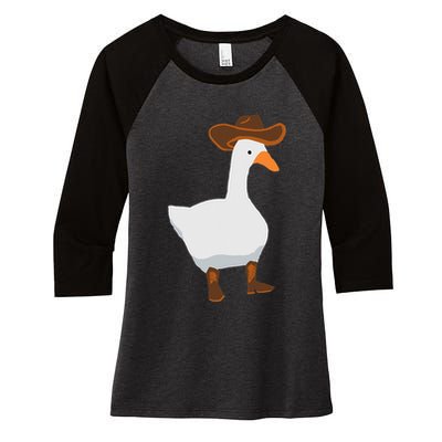 Duck In His Cowboy Hat Goose In Boots Women's Tri-Blend 3/4-Sleeve Raglan Shirt