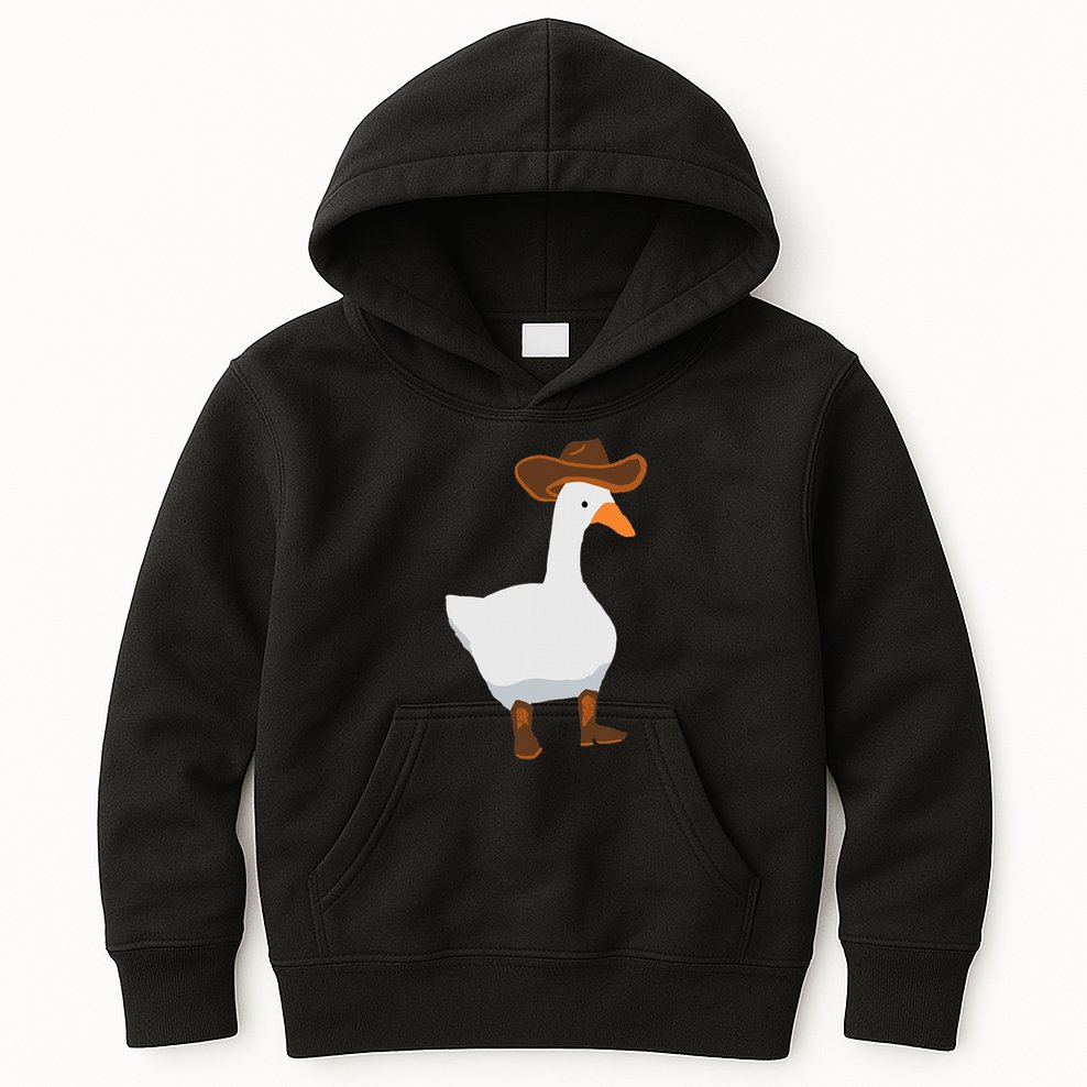 Duck In His Cowboy Hat Goose In Boots Kids Hoodie