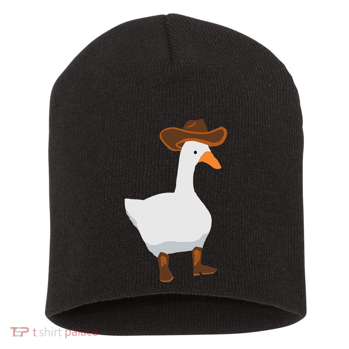 Duck In His Cowboy Hat Goose In Boots Short Acrylic Beanie