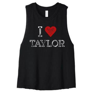 Distressed I Heart Taylor Michigan I Love Taylor Women's Racerback Cropped Tank