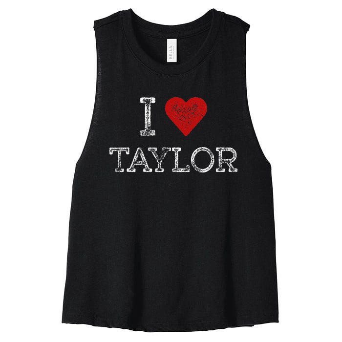 Distressed I Heart Taylor Michigan I Love Taylor Women's Racerback Cropped Tank