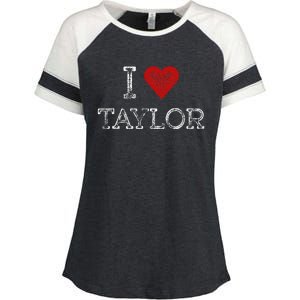 Distressed I Heart Taylor Michigan I Love Taylor Enza Ladies Jersey Colorblock Tee