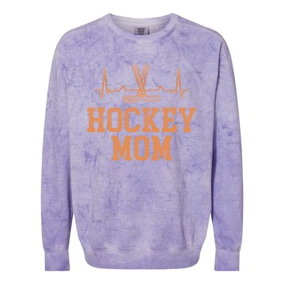 Distressed Ice Hockey Heartbeat Mom Ice Hockey Mothers Puck Gift Colorblast Crewneck Sweatshirt