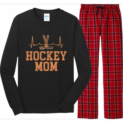 Distressed Ice Hockey Heartbeat Mom Ice Hockey Mothers Puck Gift Long Sleeve Pajama Set