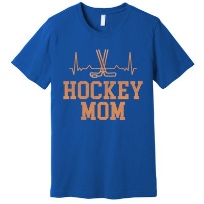 Distressed Ice Hockey Heartbeat Mom Ice Hockey Mothers Puck Gift Premium T-Shirt