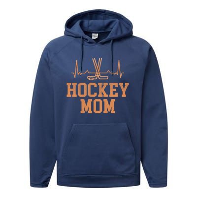 Distressed Ice Hockey Heartbeat Mom Ice Hockey Mothers Puck Gift Performance Fleece Hoodie