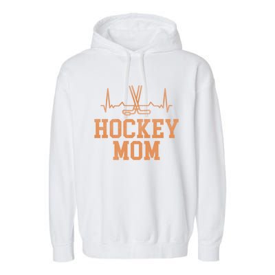 Distressed Ice Hockey Heartbeat Mom Ice Hockey Mothers Puck Gift Garment-Dyed Fleece Hoodie