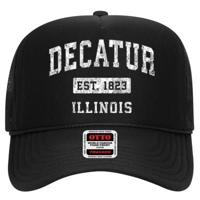 Decatur Illinois Il Vintage Established Sports High Crown Mesh Back Trucker Hat