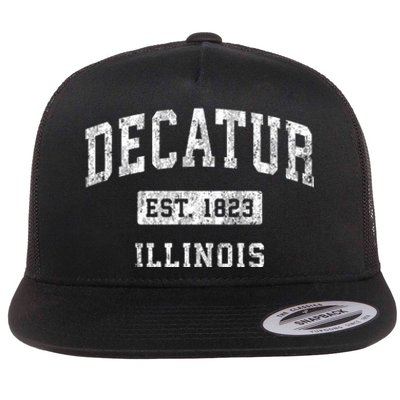 Decatur Illinois Il Vintage Established Sports Flat Bill Trucker Hat