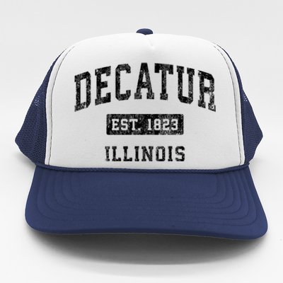 Decatur Illinois Il Vintage Established Sports Trucker Hat