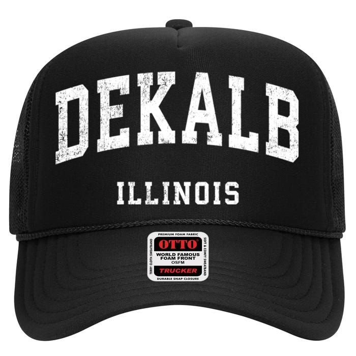 Dekalb Illinois Il Vintage Athletic Sports Design High Crown Mesh Back Trucker Hat