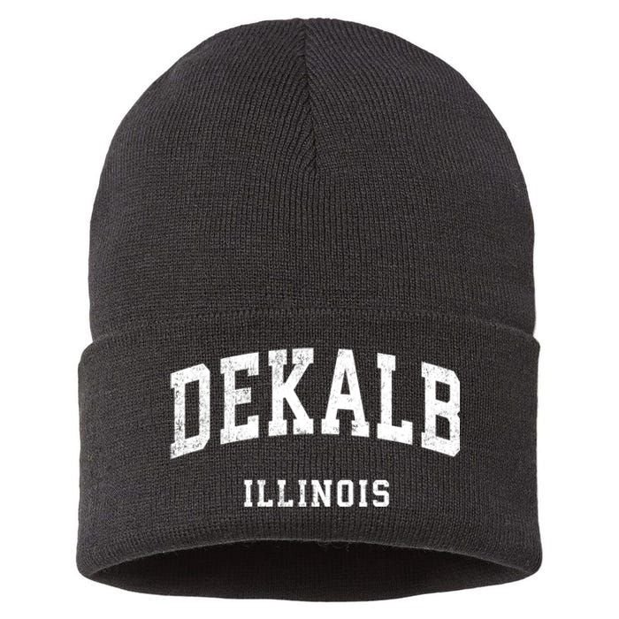 Dekalb Illinois Il Vintage Athletic Sports Design Sustainable Knit Beanie