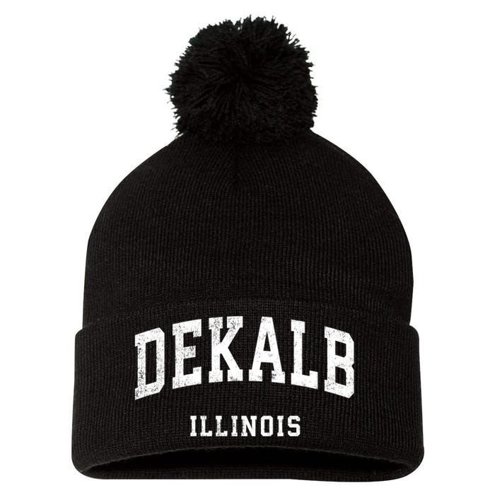 Dekalb Illinois Il Vintage Athletic Sports Design Pom Pom 12in Knit Beanie