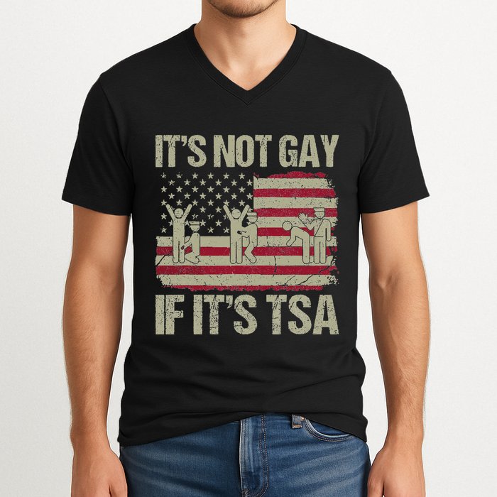 Distressed It Is Not Gay If ItS Tsa Funny Security V-Neck T-Shirt