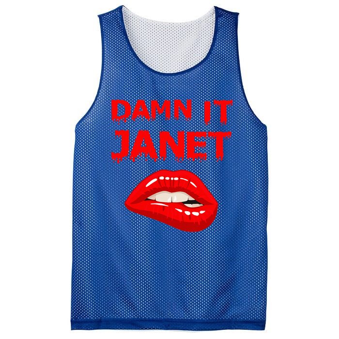 Damn It Janet with Bitting Red Lips of Pleasure Mesh Reversible Basketball Jersey Tank