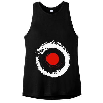 Dragon In Japanese Zen Buddhist Enso Circle Ladies PosiCharge Tri-Blend Wicking Tank