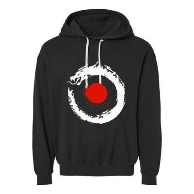Dragon In Japanese Zen Buddhist Enso Circle Garment-Dyed Fleece Hoodie