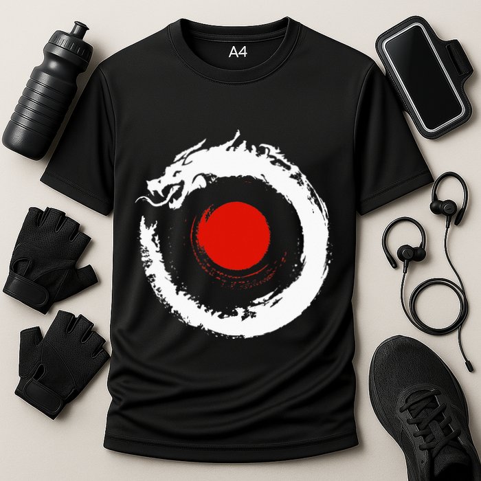 Dragon In Japanese Zen Buddhist Enso Circle Cooling Performance Crew T-Shirt