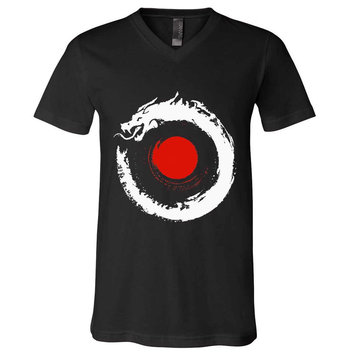 Dragon In Japanese Zen Buddhist Enso Circle V-Neck T-Shirt