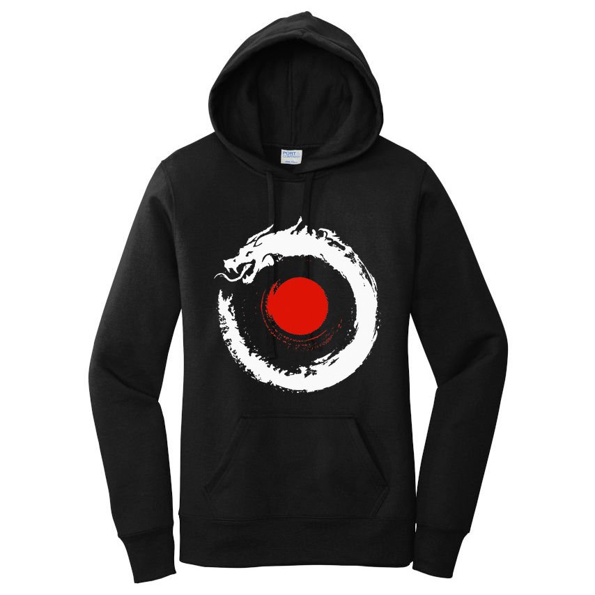 Dragon In Japanese Zen Buddhist Enso Circle Women's Pullover Hoodie