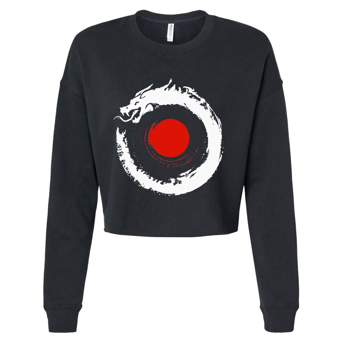 Dragon In Japanese Zen Buddhist Enso Circle Cropped Pullover Crew