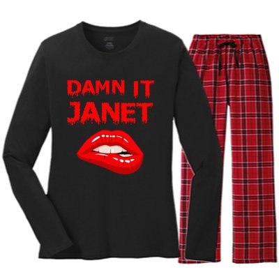 Damn It Janet With Bitting Red Lips Of Pleasure Women's Long Sleeve Flannel Pajama Set 