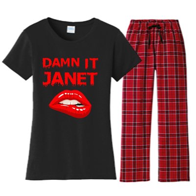 Damn It Janet With Bitting Red Lips Of Pleasure Women's Flannel Pajama Set