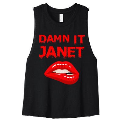 Damn It Janet With Bitting Red Lips Of Pleasure Women's Racerback Cropped Tank