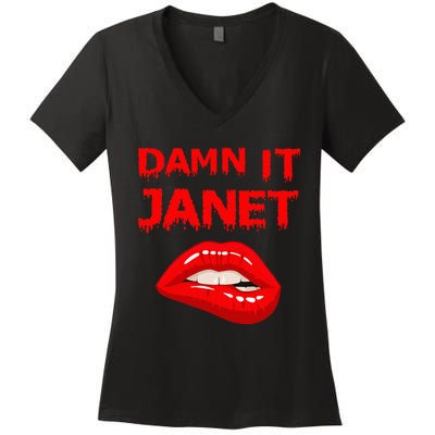 Damn It Janet With Bitting Red Lips Of Pleasure Women's V-Neck T-Shirt