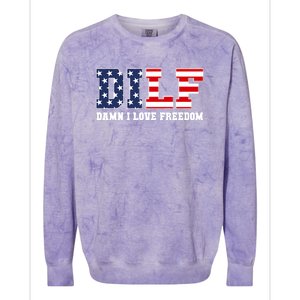 Damn I Love Freedom Funny Dilf Usa Flag Colorblast Crewneck Sweatshirt