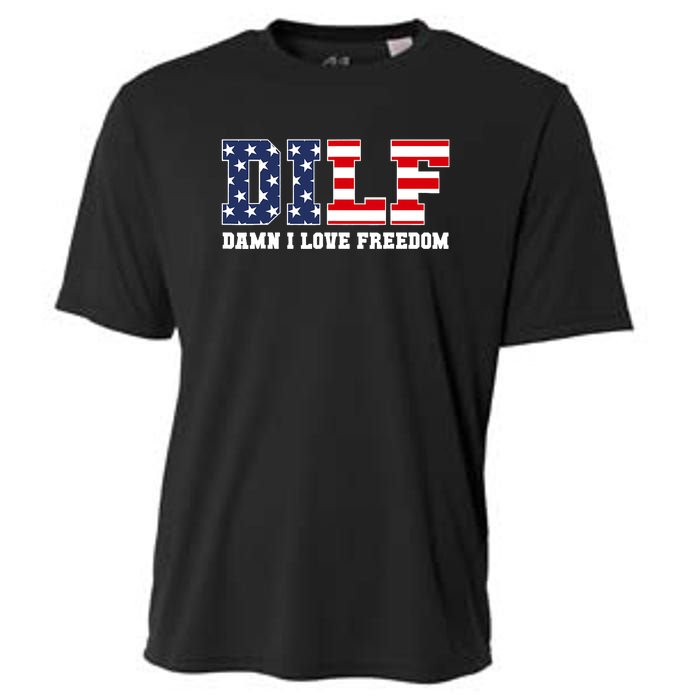 Damn I Love Freedom Funny Dilf Usa Flag Cooling Performance Crew T-Shirt