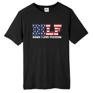 Damn I Love Freedom Funny Dilf Usa Flag Tall Fusion ChromaSoft Performance T-Shirt