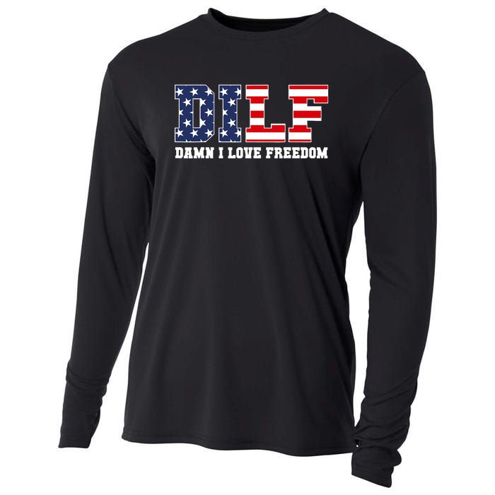 Damn I Love Freedom Funny Dilf Usa Flag Cooling Performance Long Sleeve Crew