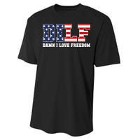 Damn I Love Freedom Funny Dilf Usa Flag Performance Sprint T-Shirt