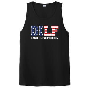 Damn I Love Freedom Funny Dilf Usa Flag PosiCharge Competitor Tank