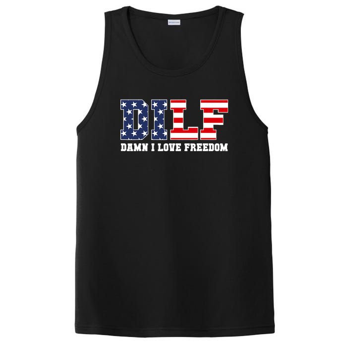 Damn I Love Freedom Funny Dilf Usa Flag PosiCharge Competitor Tank