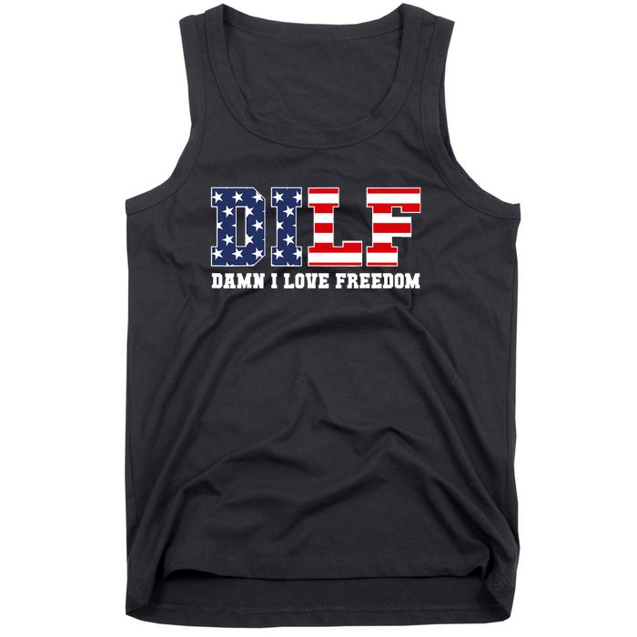 Damn I Love Freedom Funny Dilf Usa Flag Tank Top