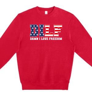 Damn I Love Freedom Funny Dilf Usa Flag Premium Crewneck Sweatshirt