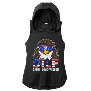 Damn I Love Freedom Eagle Funny Patriotic July 4th Ladies PosiCharge Tri-Blend Wicking Draft Hoodie Tank