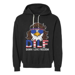 Damn I Love Freedom Eagle Funny Patriotic July 4th Garment-Dyed Fleece Hoodie