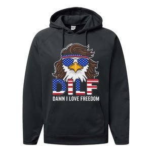 Damn I Love Freedom Eagle Funny Patriotic July 4th Performance Fleece Hoodie