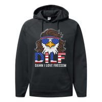 Damn I Love Freedom Eagle Funny Patriotic July 4th Performance Fleece Hoodie