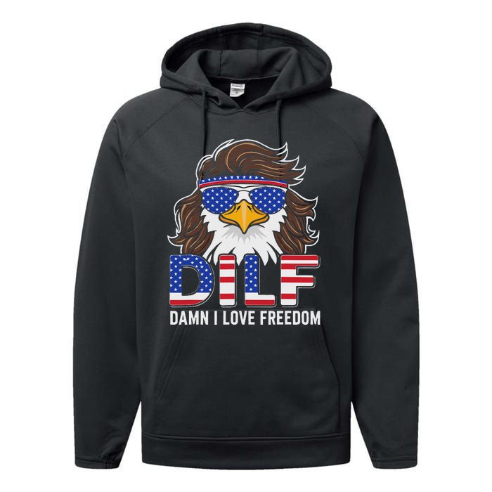 Damn I Love Freedom Eagle Funny Patriotic July 4th Performance Fleece Hoodie