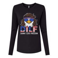 Damn I Love Freedom Eagle Funny Patriotic July 4th Womens Cotton Relaxed Long Sleeve T-Shirt